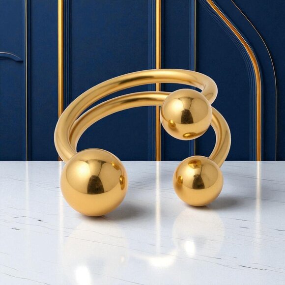 🆕️18K Gold Plated Adjustable Triple Beads Stainless Steel Statement Ring Sz 7 - Picture 12 of 13